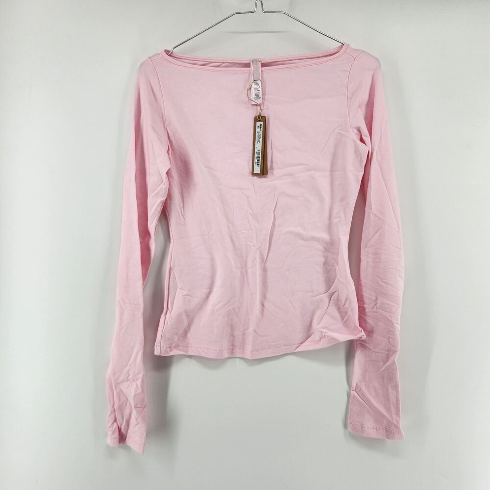 Skims XS Cherry Blossom Cotton Jersey Boat Neck Long Sleeve Shirt NWT